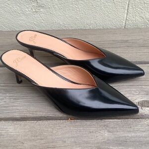 J Crew Sofia Kitten Heels Mule Size 7 Matte  Black Patten Leather EUC 9.5/10